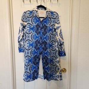 Blue and White Paisley Shirt Dress